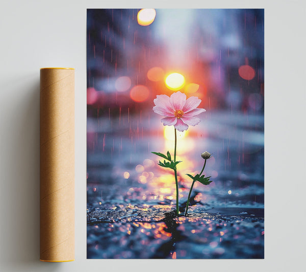 Pink Flower In The Rain