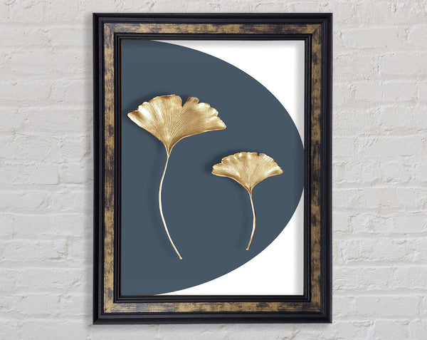 Gold Leaves On Blue And Walnut