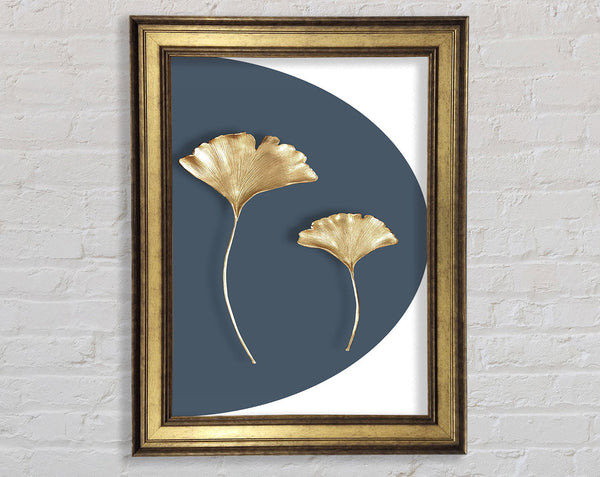 Gold Leaves On Blue And White