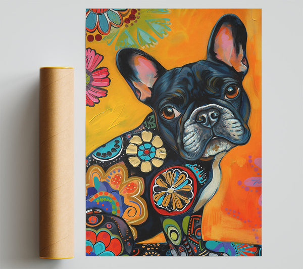 Orange French Bulldog Flowers