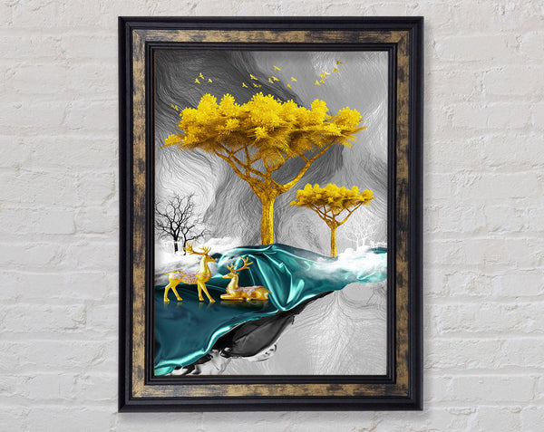 Gold Tree With Two Deers