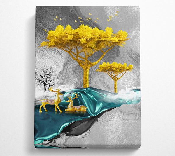 Gold Tree With Two Deers