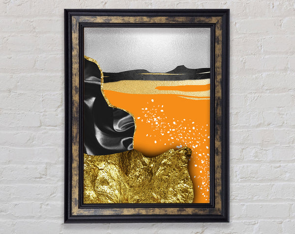 Gold With Orange  Walnut Abstract