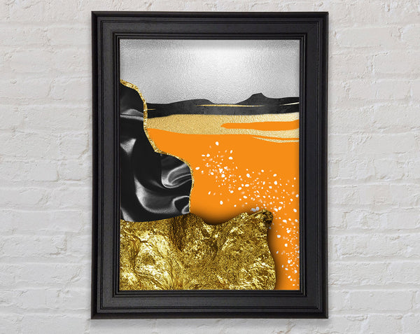 Gold With Orange  Black Abstract