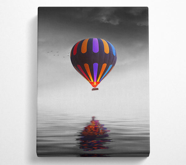 Hot Air Balloon Over A Grey Sea