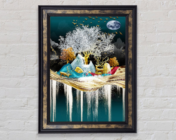 Icy Scene With Gold Deers