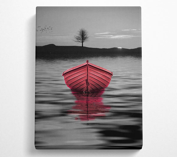 Pink Boat In A Grey Lake