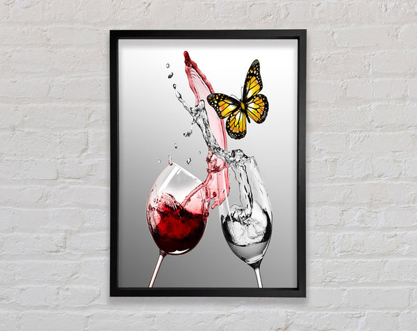 Red Wine Glass  Yellow Butterfly