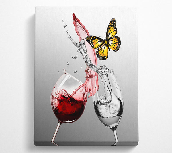 Red Wine Glass  Yellow Butterfly