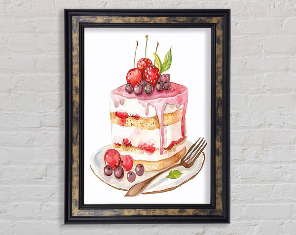 Watercolour Cake And Fruit