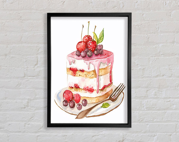 Watercolour Cake And Fruit