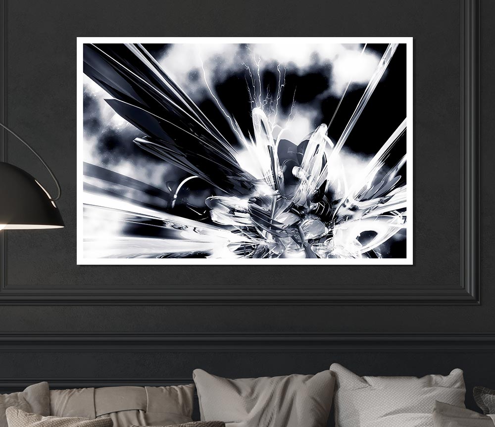 Black N White Explosive Print Poster Wall Art