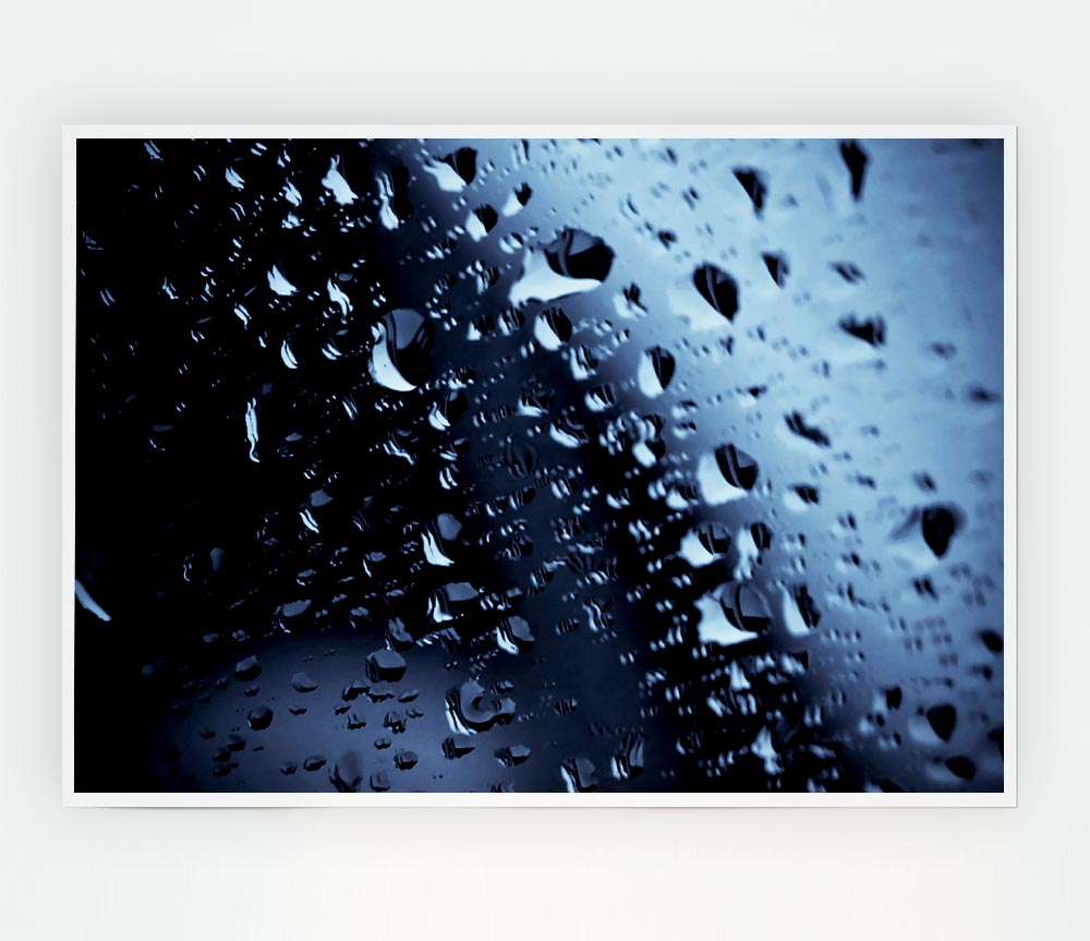 Blue Rain Print Poster Wall Art