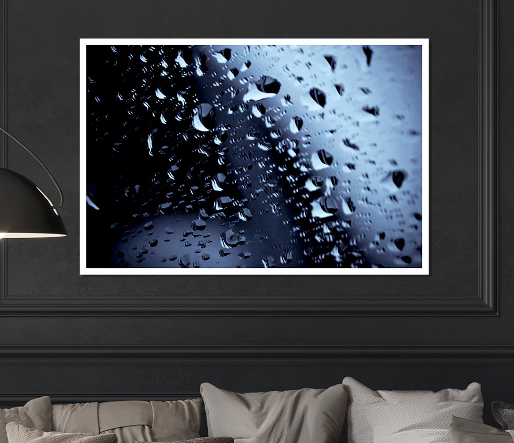 Blue Rain Print Poster Wall Art