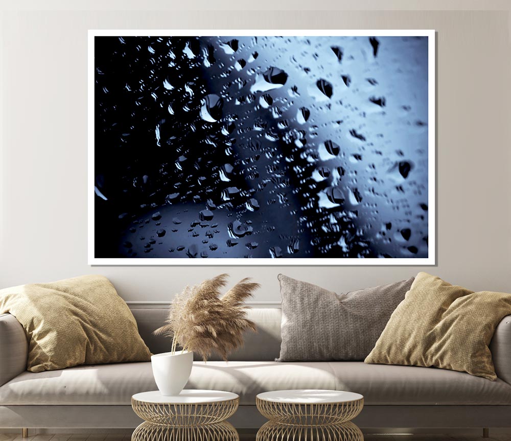 Blue Rain Print Poster Wall Art