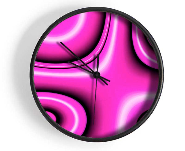 Circles In Squares Pink Clock - Wallart-Direct UK