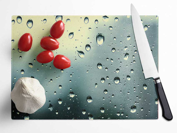 Rain Drops At Dusk Glass Chopping Board