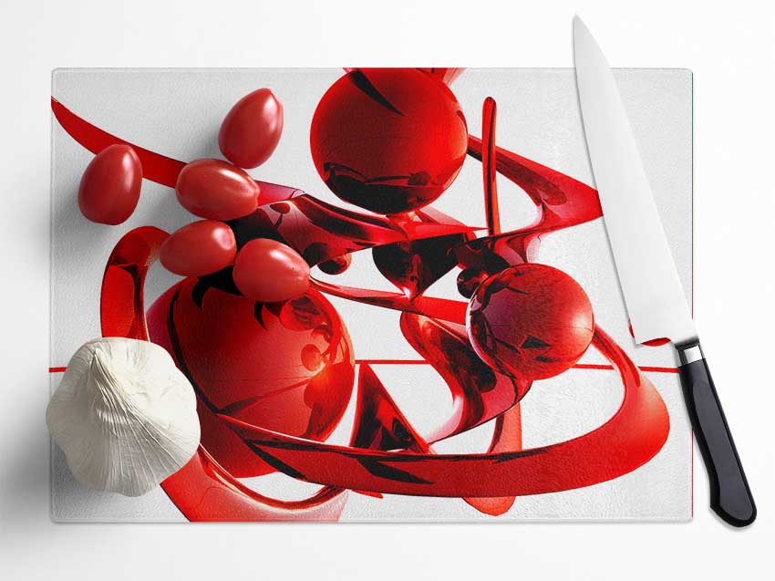 Red Balls Spiralling Glass Chopping Board