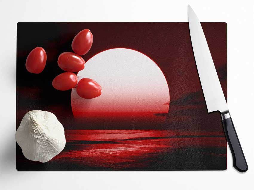 Red Sun Glory Glass Chopping Board