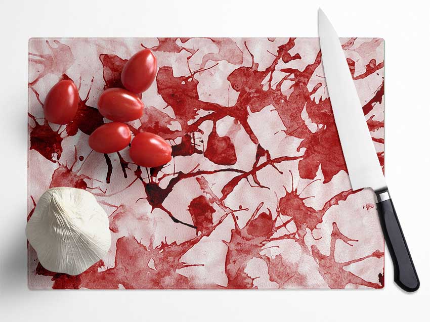 Scatter Leaves Red Glass Chopping Board