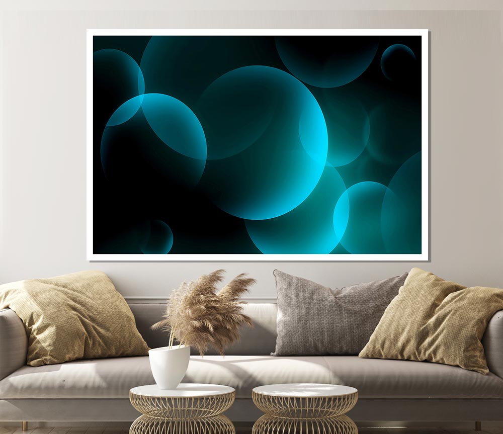 Turquoise Big Bubbles Print Poster Wall Art