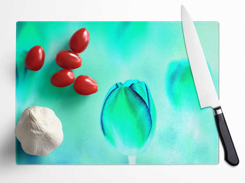 Turquoise Tulip Glass Chopping Board