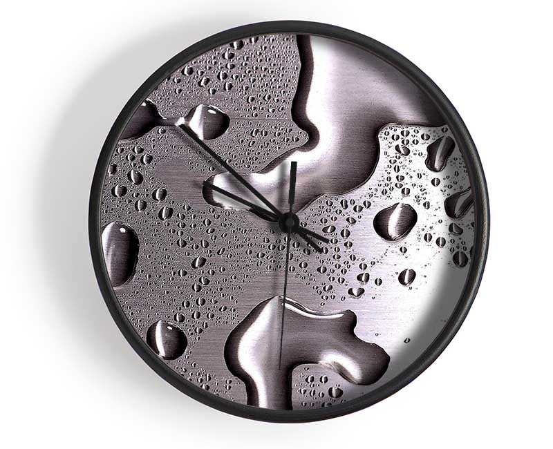 Water Drops On Silver Surface Clock - Wallart-Direct UK