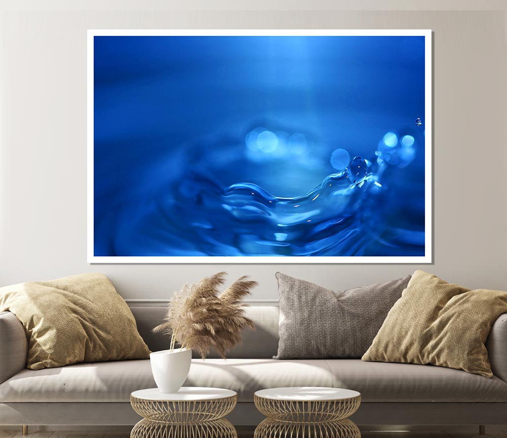 Water Splash Ripple Blue Print Poster Wall Art