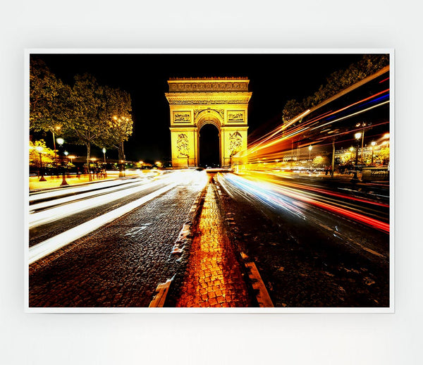 Arc De Triomphe At Night Print Poster Wall Art