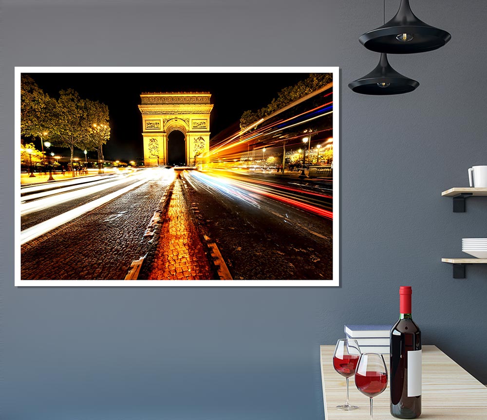 Arc De Triomphe At Night Print Poster Wall Art