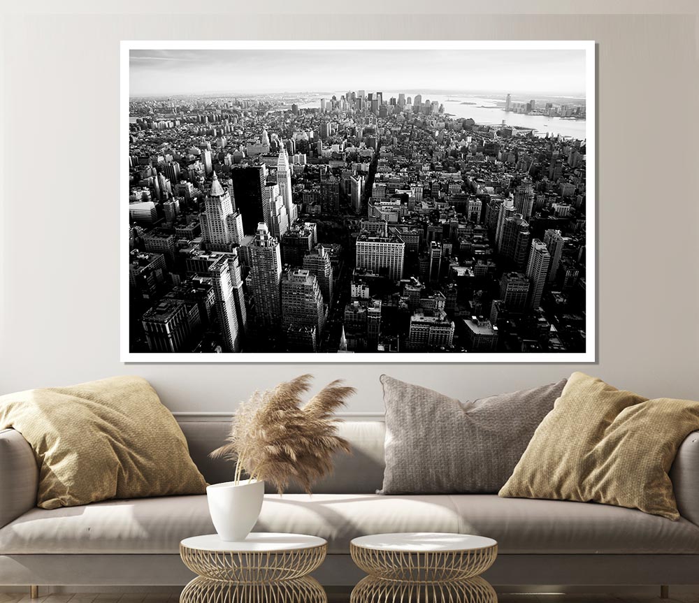 Ariel View Of Chicago B N W Print Poster Wall Art