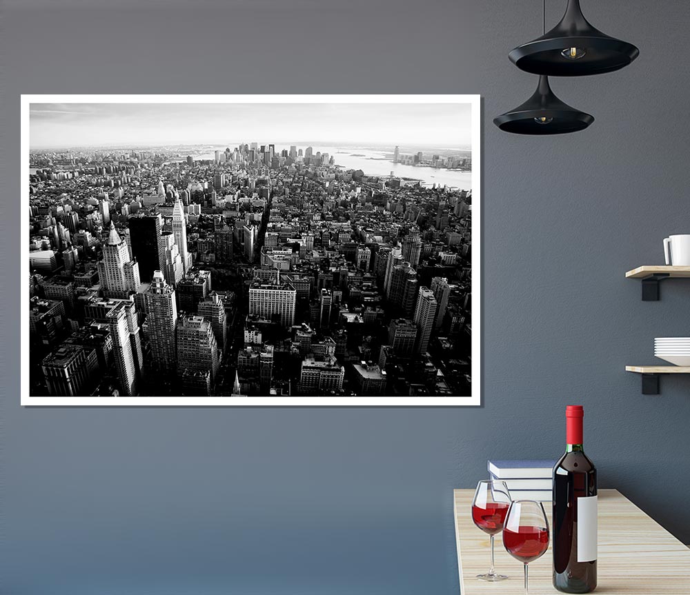 Ariel View Of Chicago B N W Print Poster Wall Art