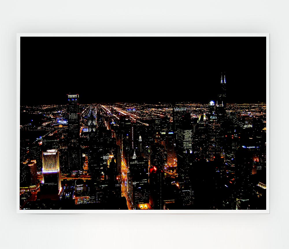 Ariel View Of The Night City Print Poster Wall Art