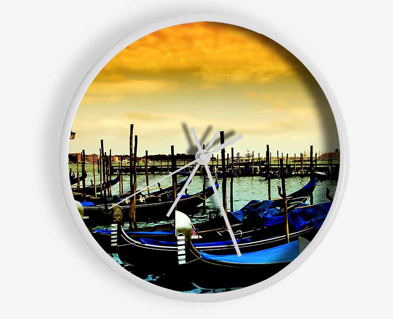 Beautiful Boats In The Harbour Clock - Wallart-Direct UK