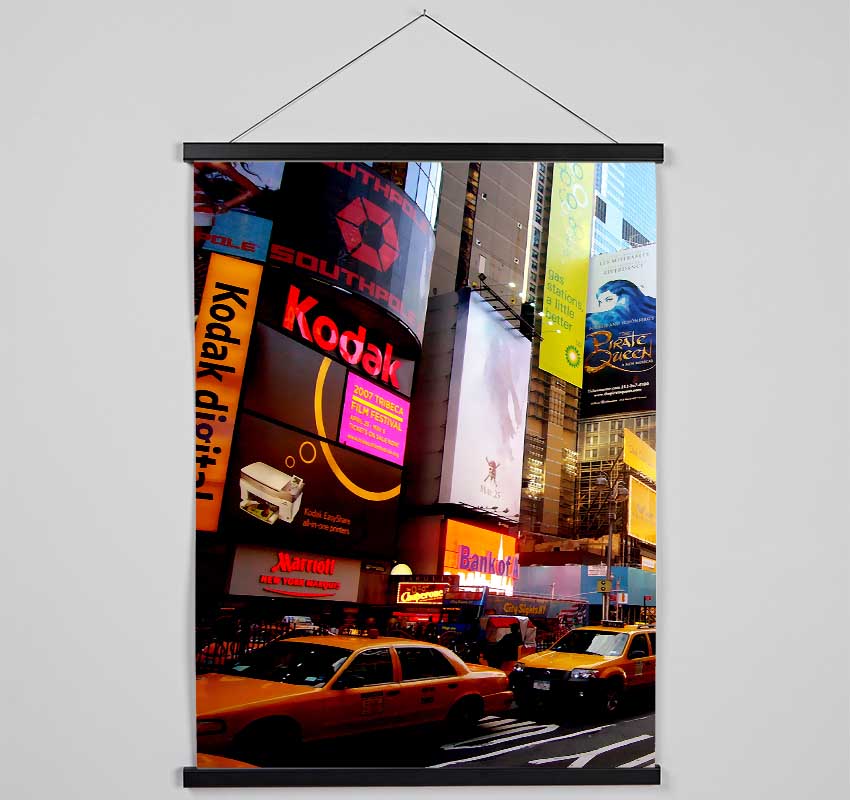 Billboards Of New YorkWith Yellow Cabs Hanging Poster - Wallart-Direct UK