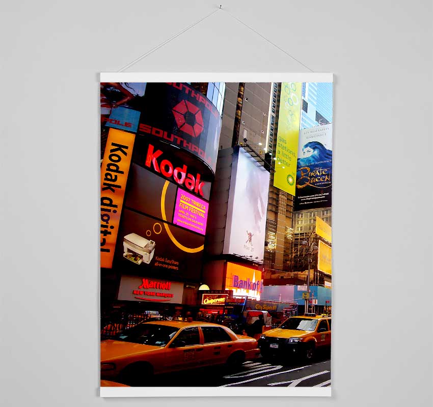 Billboards Of New YorkWith Yellow Cabs Hanging Poster - Wallart-Direct UK