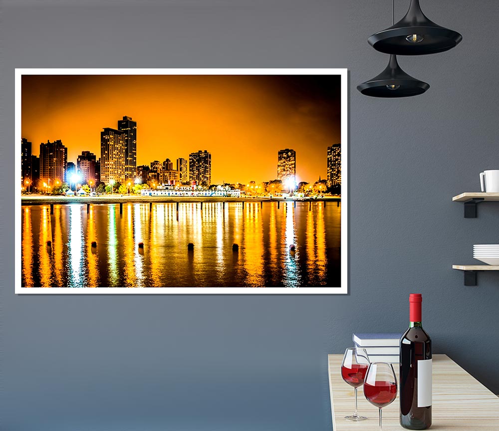 Golden City Waters Print Poster Wall Art