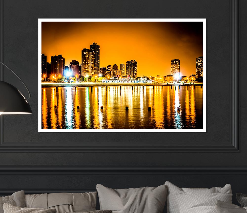 Golden City Waters Print Poster Wall Art