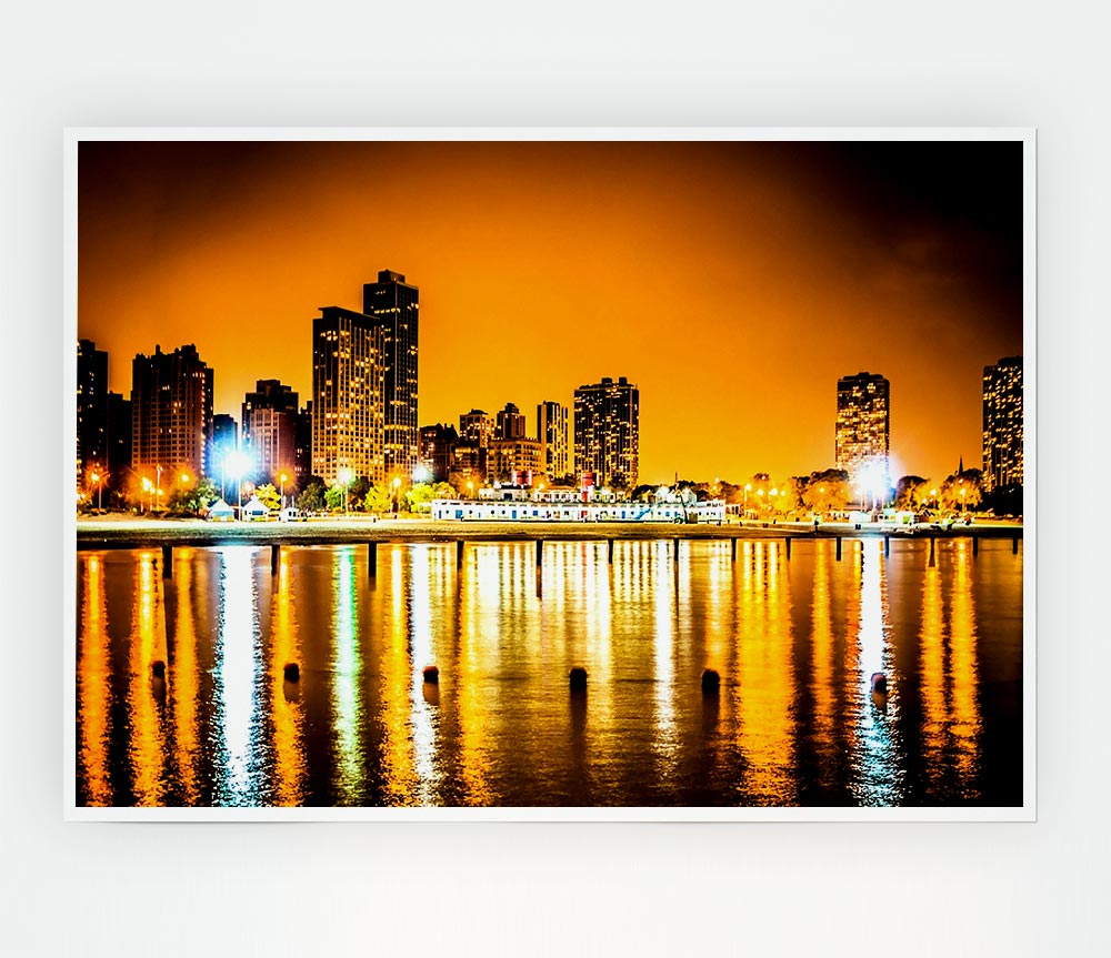 Golden City Waters Print Poster Wall Art