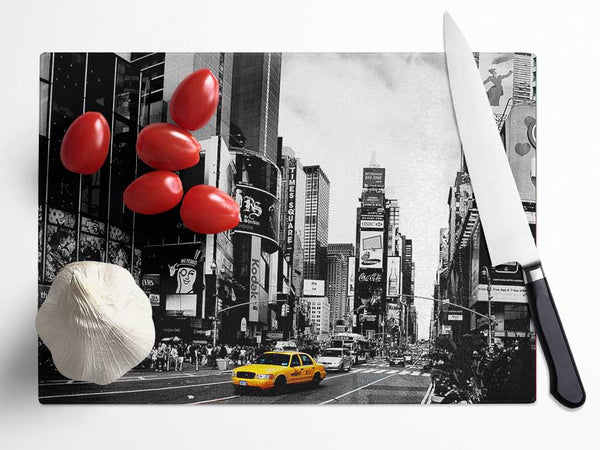 Broadway Yellow Cab B n W Glass Chopping Board