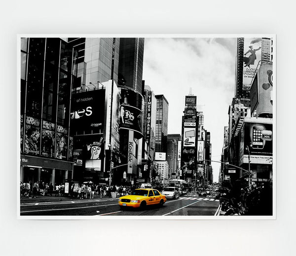 Broadway Yellow Cab B N W Print Poster Wall Art