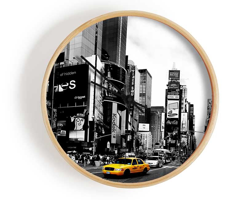 Broadway Yellow Cab B n W Clock - Wallart-Direct UK