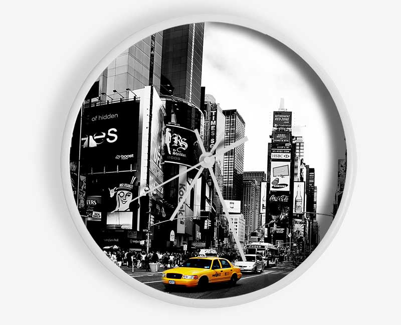 Broadway Yellow Cab B n W Clock - Wallart-Direct UK