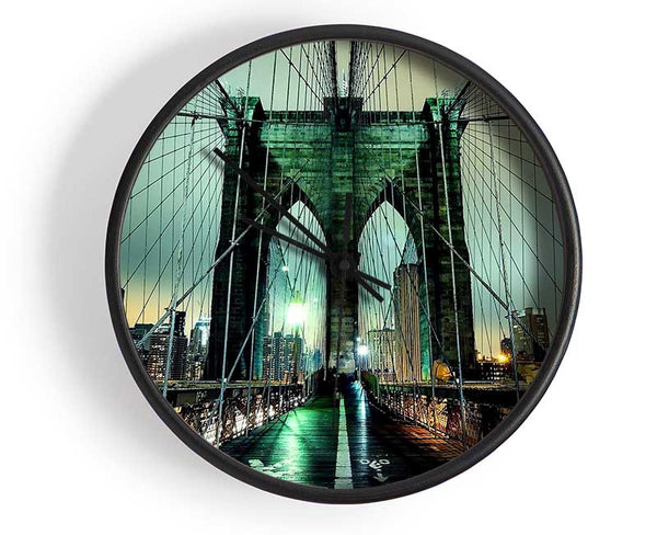 Brooklyn Bridge At Night Green Glow Clock - Wallart-Direct UK