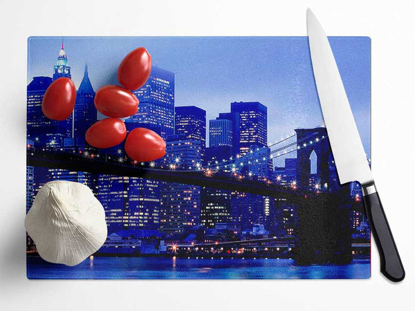 Brooklyn Bridge Blue Hue Glass Chopping Board