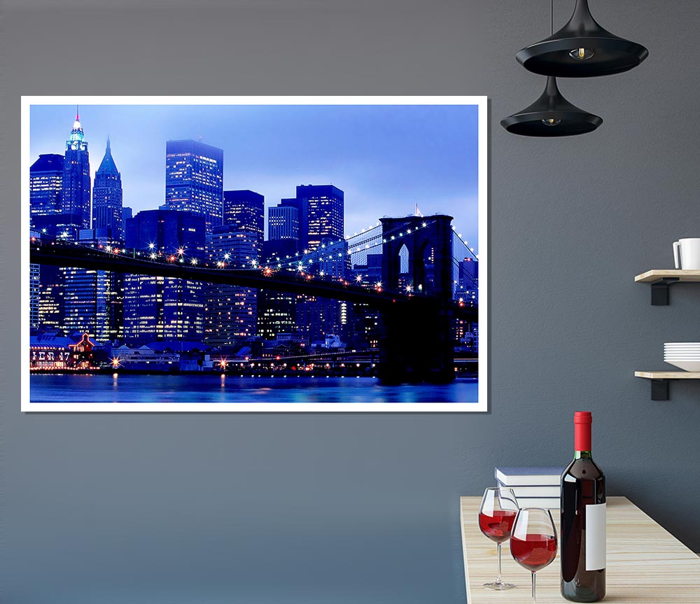 Brooklyn Bridge Blue Hue Print Poster Wall Art