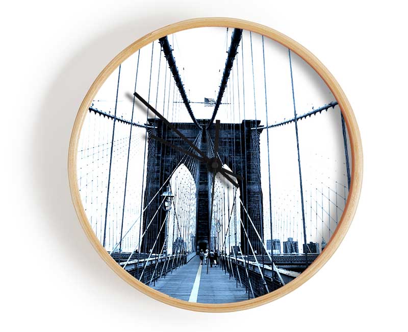 Brooklyn Bridge Blue Clock - Wallart-Direct UK