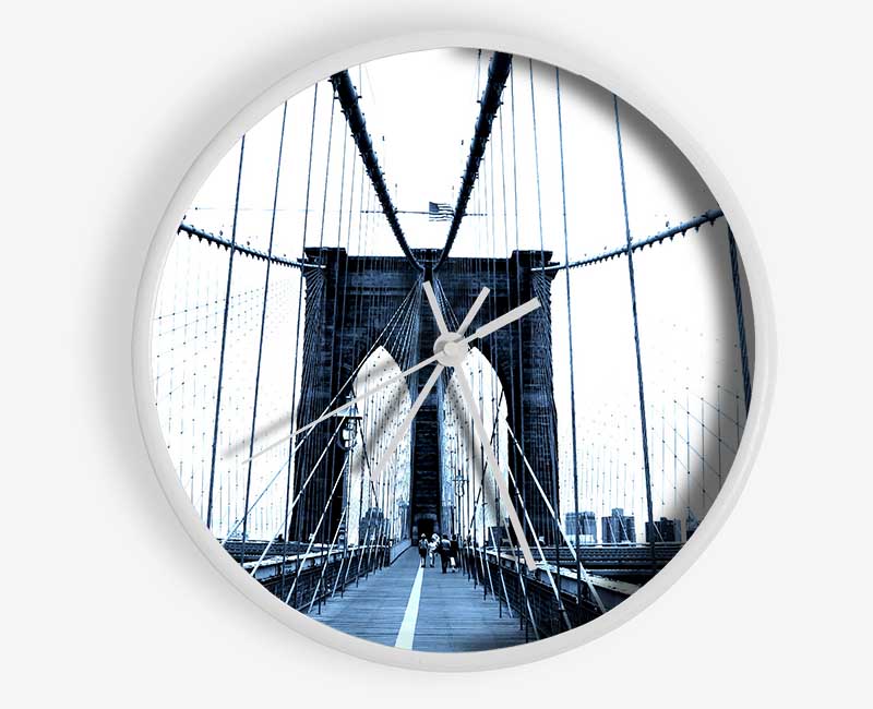 Brooklyn Bridge Blue Clock - Wallart-Direct UK