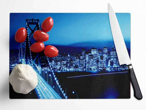 Brooklyn Bridge Blues Glass Chopping Board