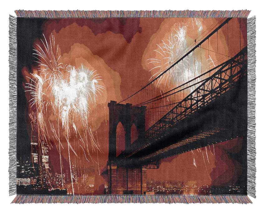 Brooklyn Bridge Fireworks Woven Blanket